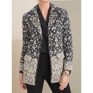 Chico’s Novelty Topper Tapestry Jacquard Black Jacket Blazer Size 3 (XL)